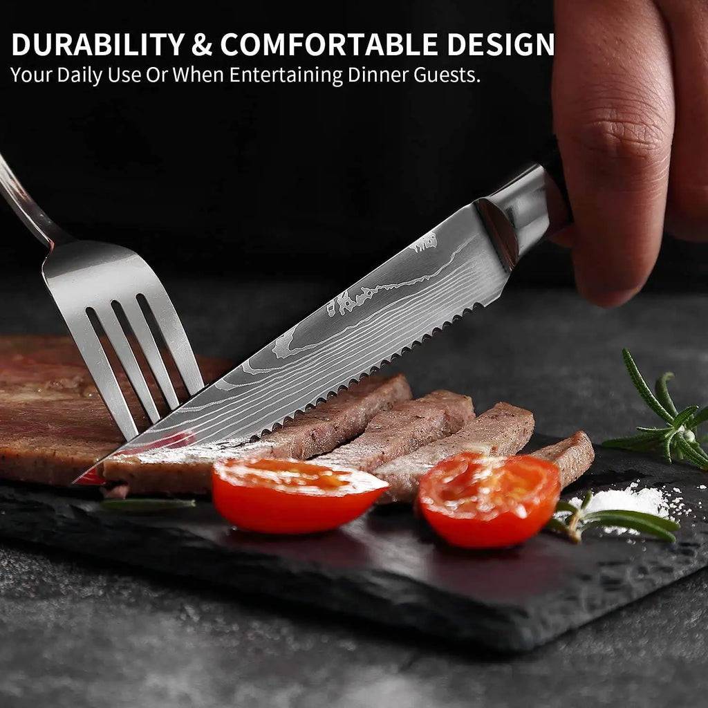 Damascus Steak Knife Set 2–8 Pc | Stainless & Wood Handle Steak Knife Set Axl