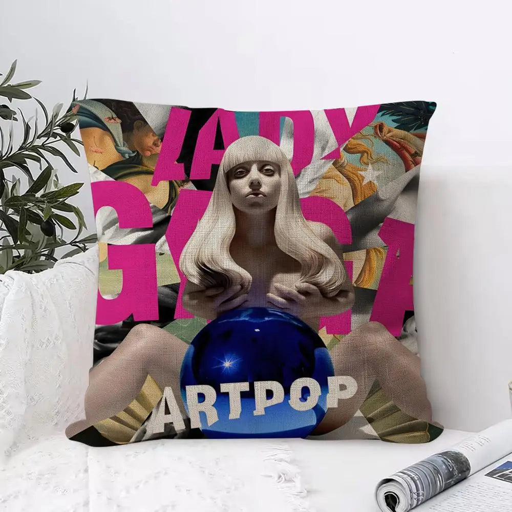 Lady Gaga Linen Cushion Cover | Breathable Pillowcase Hidden Zipper Decorative Pillow Cover Axl White5 30X30cm