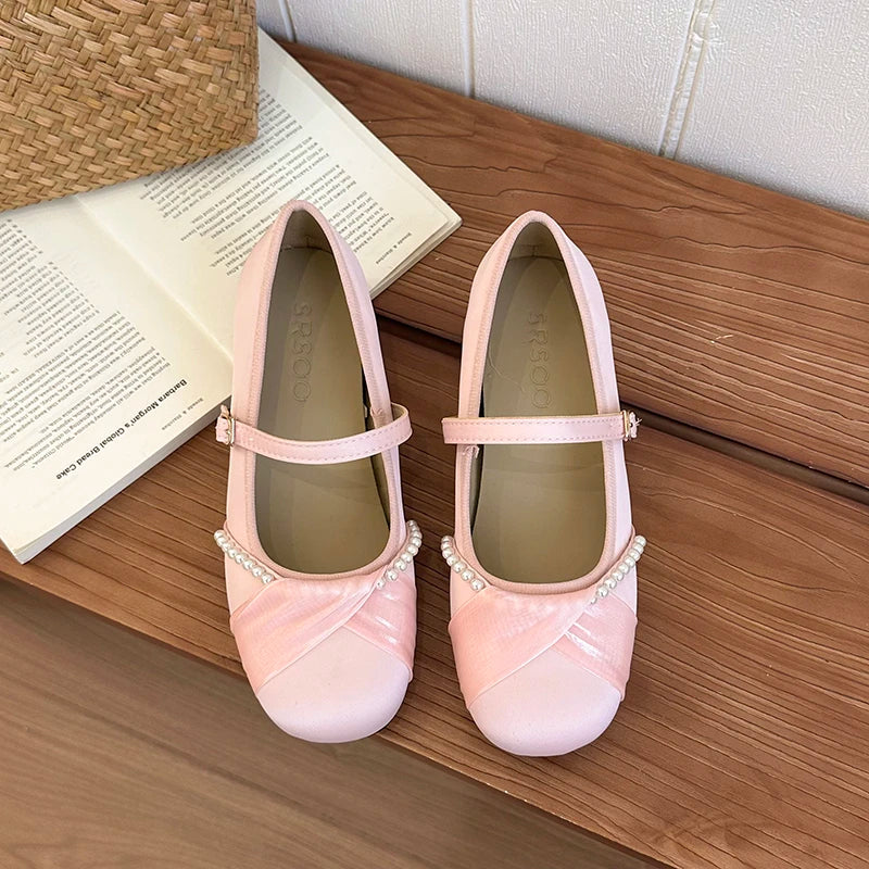 Satin Mary Jane Flats – Women's Elegant Party Dress Shoes Mary Jane Flats Axl Pink 40