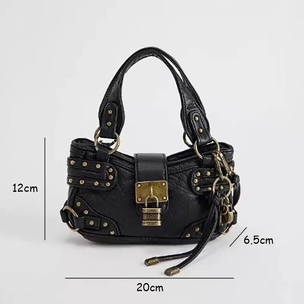Retro Rivet Lock Crossbody Bag – Women's PU Motorcycle Tote Crossbody Handbag Axl