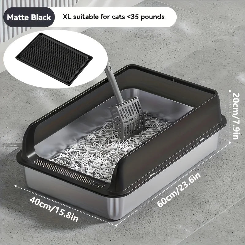 KEMORELA XL Stainless Steel Cat Litter Box with Lid | Enclosed Cat Litter Box Axl Black 60CM