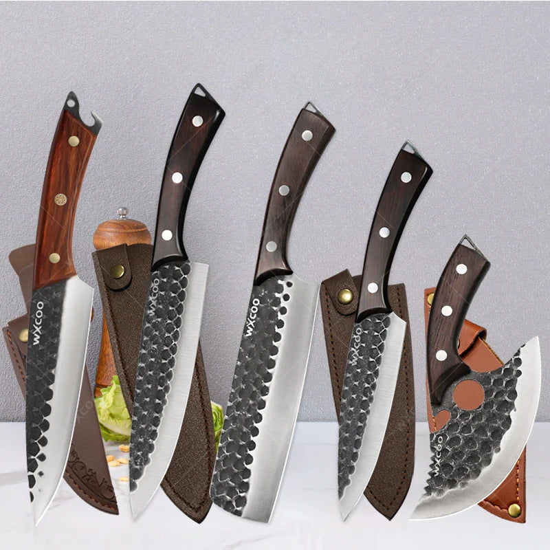 Hand Forged Hammered Chef's Knife Set – Stainless Steel Chef Knife Set Axl Set F