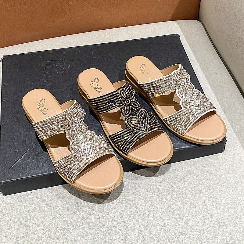 Women's Rhinestone Flat Slippers – Gladiator Summer Shoes Women's Flat Slippers Axl