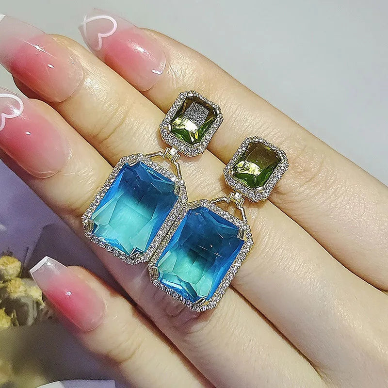Huitan CZ Drop Earrings – Geometric Vintage Fashion Jewelry Drop Earrings Axl