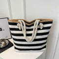 Women's Striped Canvas Tote Bag – Beach & Everyday Handbag Canvas Tote Bag Axl black stripe