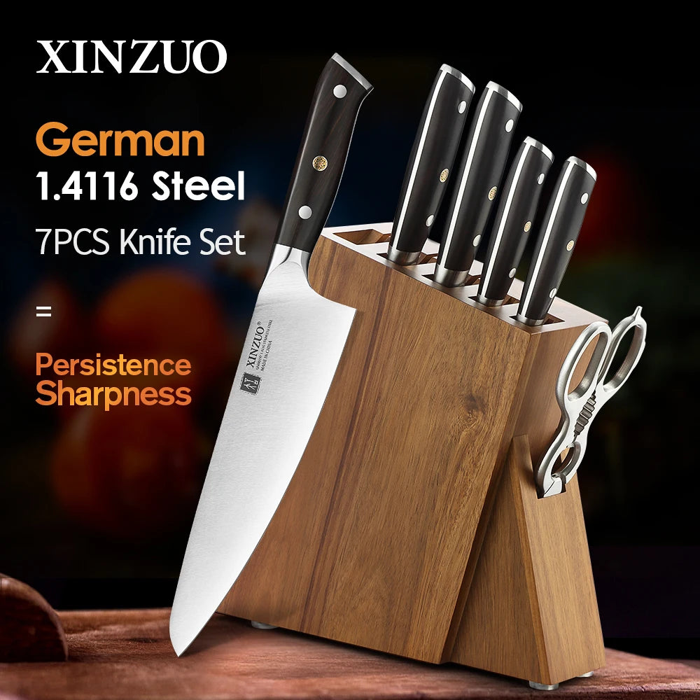 XINZUO 7-Piece Kitchen Knife Set with Acacia Block | DIN 1.4116 Kitchen Knife Set Axl Default Title