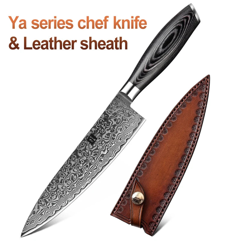 XINZUO 8" Damascus VG10 Chef Knife – 67-Layer Pakkawood Handle Damascus Chef Knife Axl with Leather sheath China Mainland