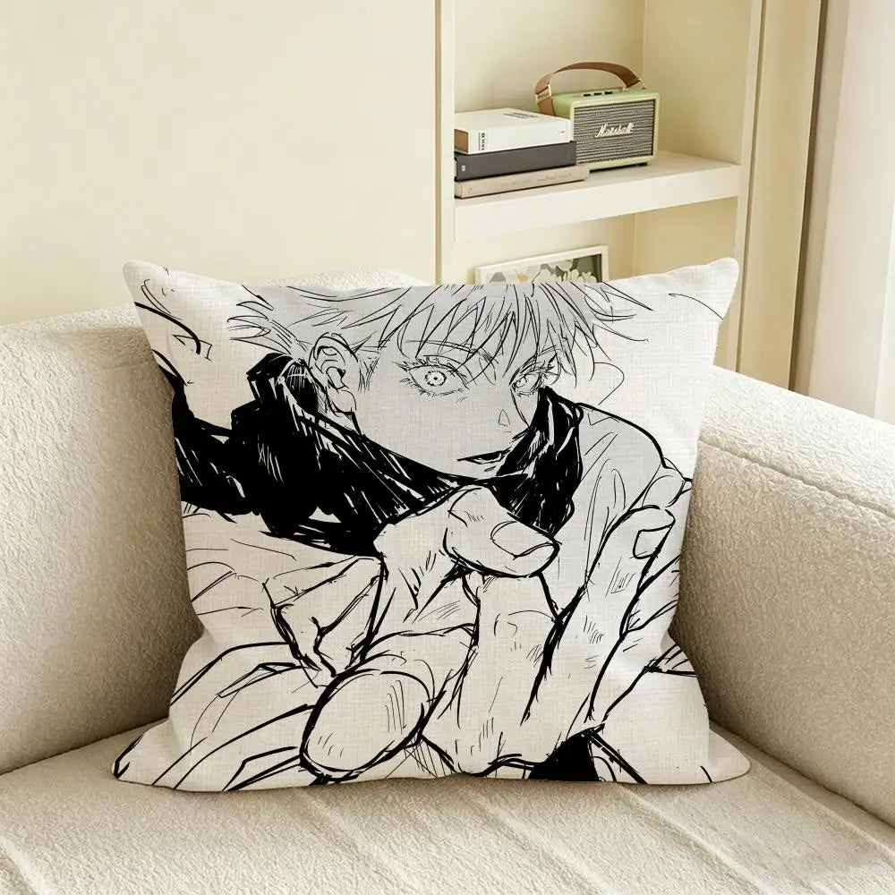 Jujutsu Kaisen Linen Cushion Cover | Anime Pillow Case Sofa Anime Cushion Cover Axl White8 60X60cm