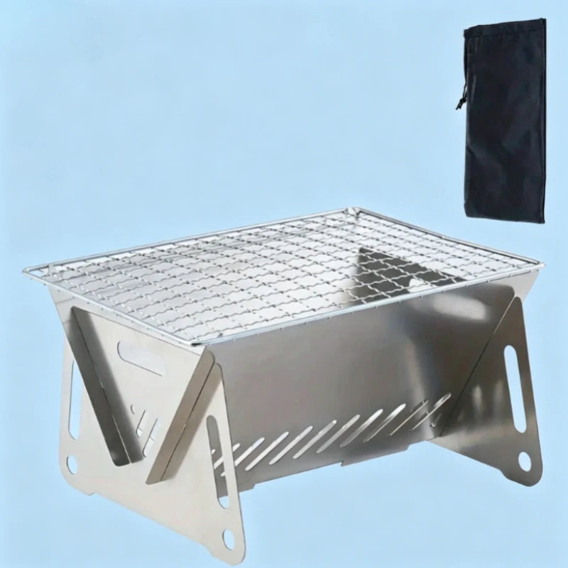 Portable Folding Stainless Steel Charcoal Grill for Camping Portable Charcoal Grill Axl grill-silver-1pc