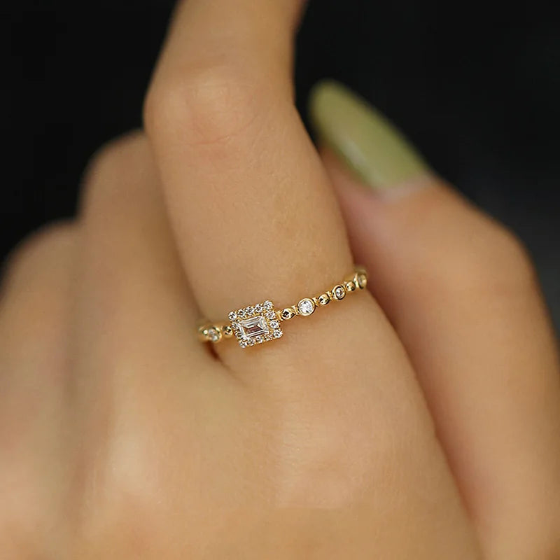 Huitan Gold CZ Rectangular Wedding Band Ring for Women CZ Fashion Ring Axl