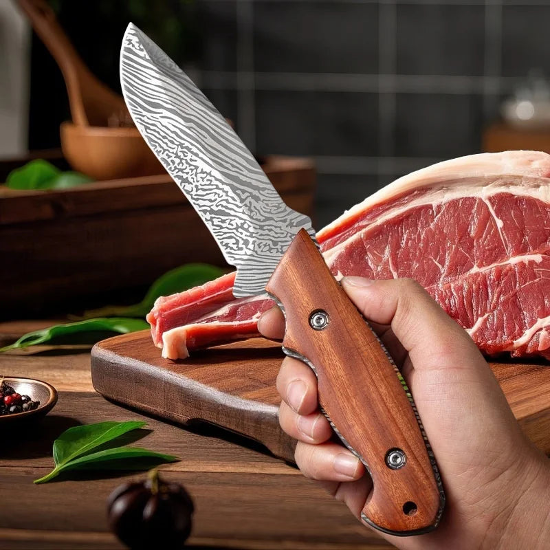 Damascus Pattern Kitchen Knife – D2 Steel Multi-Purpose Boning Multi-Purpose Kitchen Knife Axl