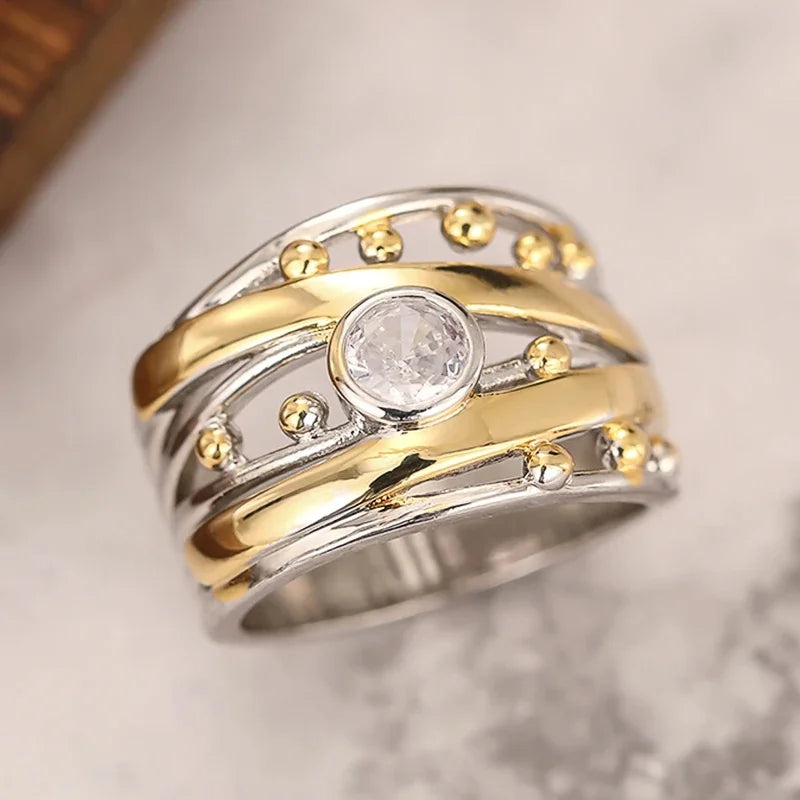 Huitan Two-Tone Cubic Zirconia Ring – Women's Fashion Band Fashion Ring Axl A172 9