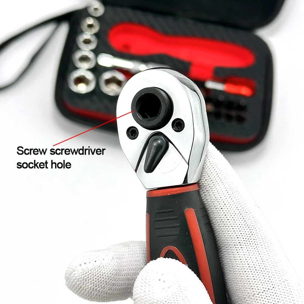 29-Pc 1/4" Dual-Drive Ratchet Socket Wrench Set | Auto Repair Kit Ratchet Socket Set Axl