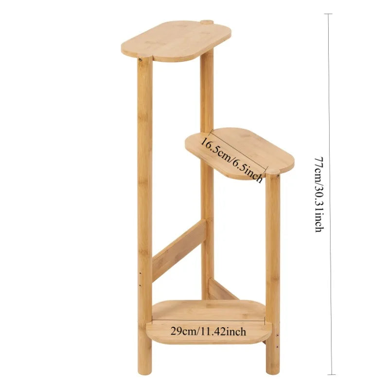 3-Tier Bamboo Corner Plant Stand – Tall Flower Pot Rack Corner Plant Stand Axl