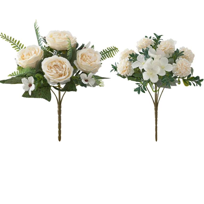 Silk Peony Hydrangea Artificial Bouquet – Wedding & Home Decor Artificial Flower Bouquet Axl WHITE 1pc