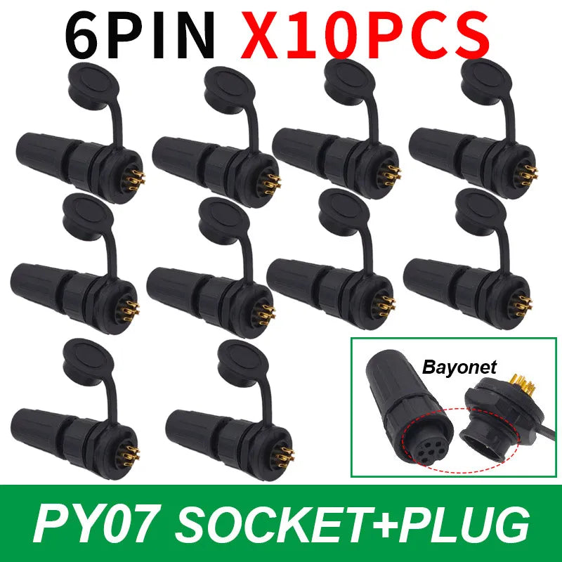 10-Pack IP67 Waterproof 24-Pin Connector Plug & Socket Set Waterproof Electrical Connector Axl 6P Bayonet 10pcs