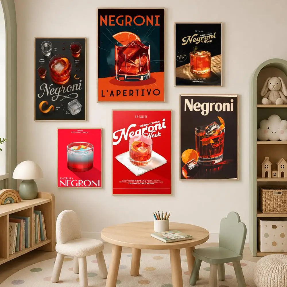 Cocktail Negroni Wall Art Poster – Self-Stick Waterproof Decor Wall Art Poster Axl
