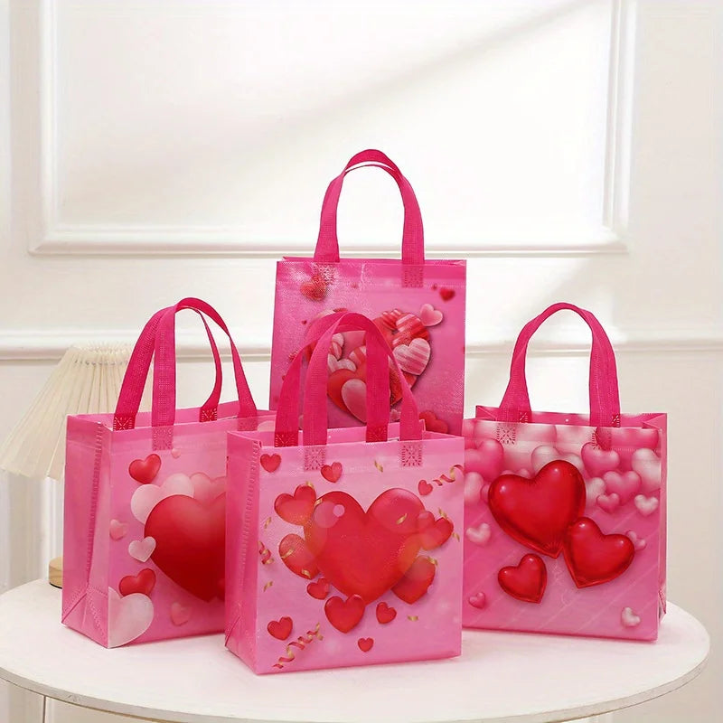 Pink Heart Non-Woven Tote Bags – 8pc Reusable Gift Bags Reusable Gift Bags Axl