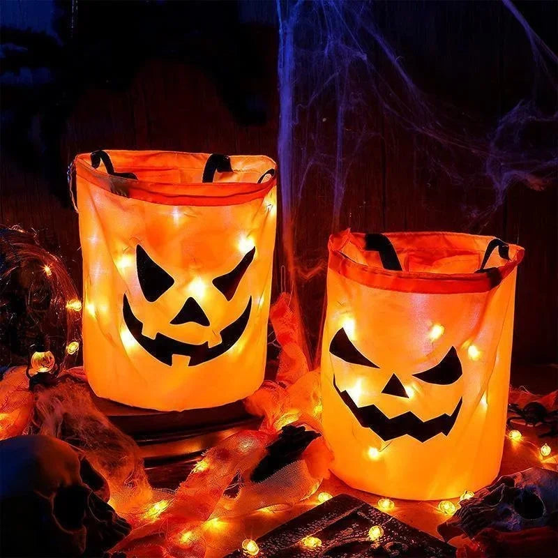 LED Light-Up Halloween Pumpkin Trick or Treat Candy Bucket Bag Halloween Candy Bucket Axl