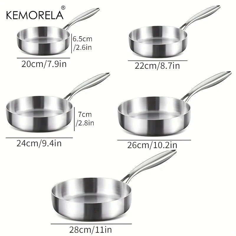 KEMORELA 316 Stainless Steel Uncoated Frying Pan 20–28cm Stainless Steel Frying Pan Axl
