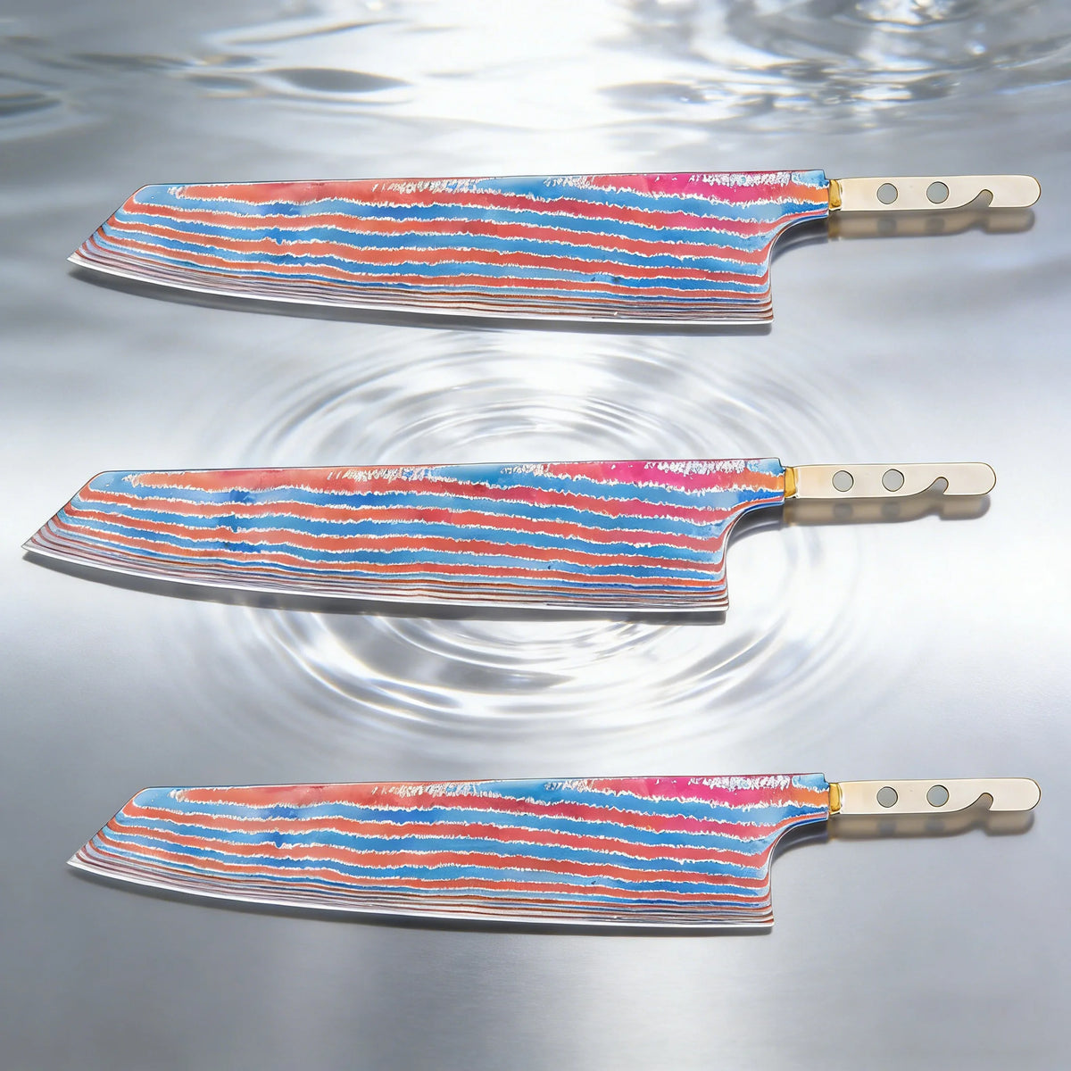 Kiritsuke Knife Blade Set – Titanium Damascus Steel DIY Making Knife Blade Blank Axl Knife Blade-3PCS