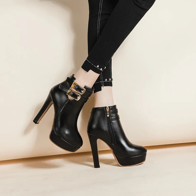 Women's Platform Ankle Boots – Super High Block Heel & Buckle Platform Ankle Boots Axl