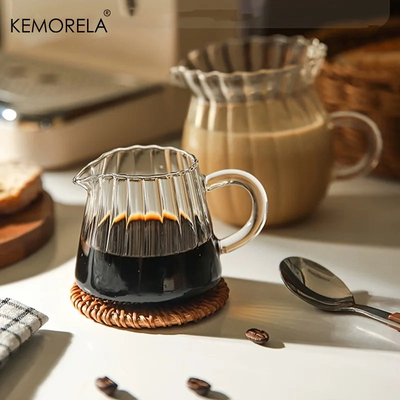 KEMORELA Retro Striped Glass Coffee Measuring Cup & Creamer Jar Glass Coffee Cup Axl