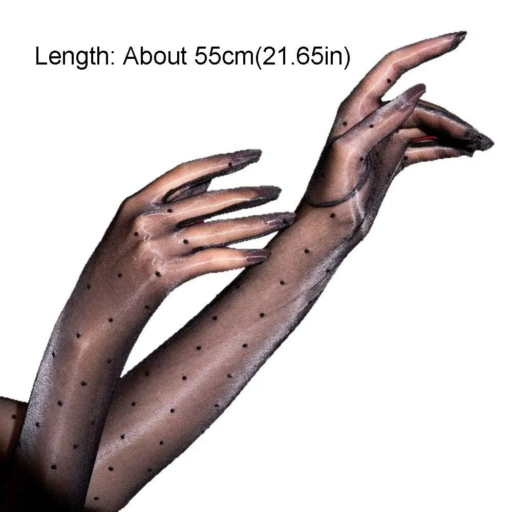 Polka Dot Sheer Gloves – Thin Oil Shiny Sun Protection Gloves Fashion Sheer Gloves Axl