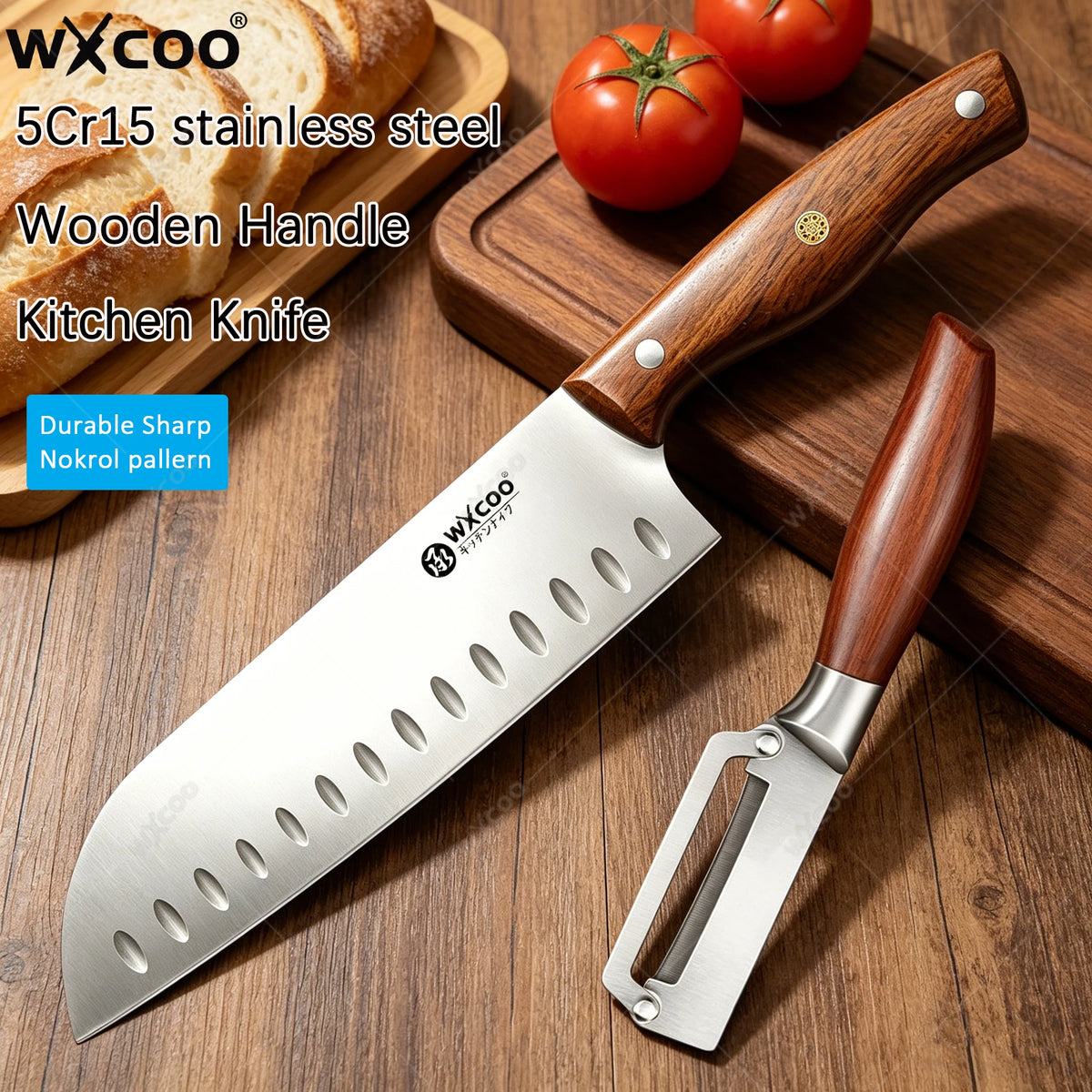WXCOO 7.8" Santoku Knife – Japanese Stainless Steel Chef Knife Santoku Chef Knife Axl