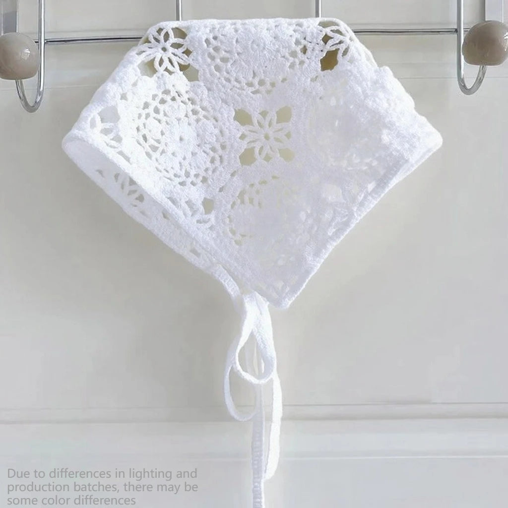 Floral Crochet Lace Women's Bandana – Triangle Headscarf Hair Bandana Headscarf Axl White-1pcs