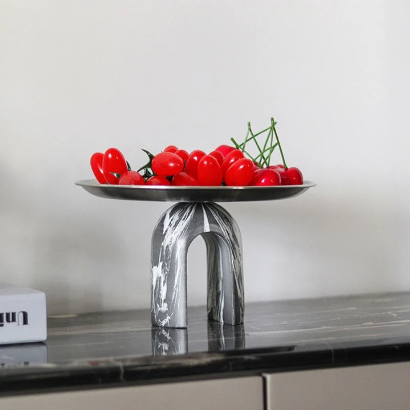Stainless Steel Marble Fruit Plate – Round Luxury Serving Tray Decorative Serving Tray Axl
