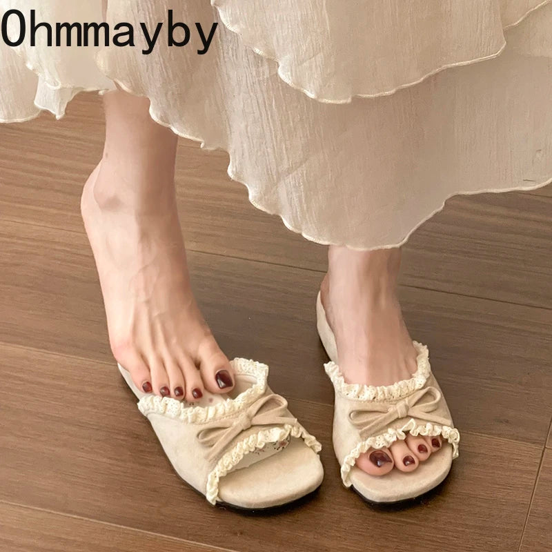 Women's Butterfly-Knot Wedge Slippers | Open Toe Summer Slides Wedge Slippers Axl