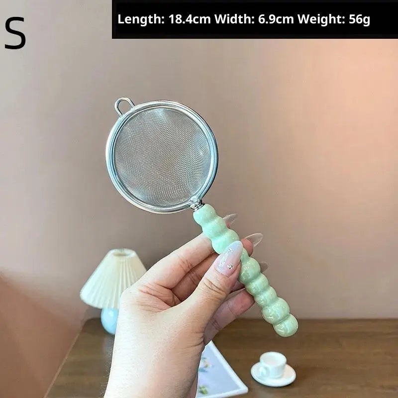 Tea Strainer with Pearl Ceramic Handle – Fine Mesh Sieve Tea Strainer Axl Green S