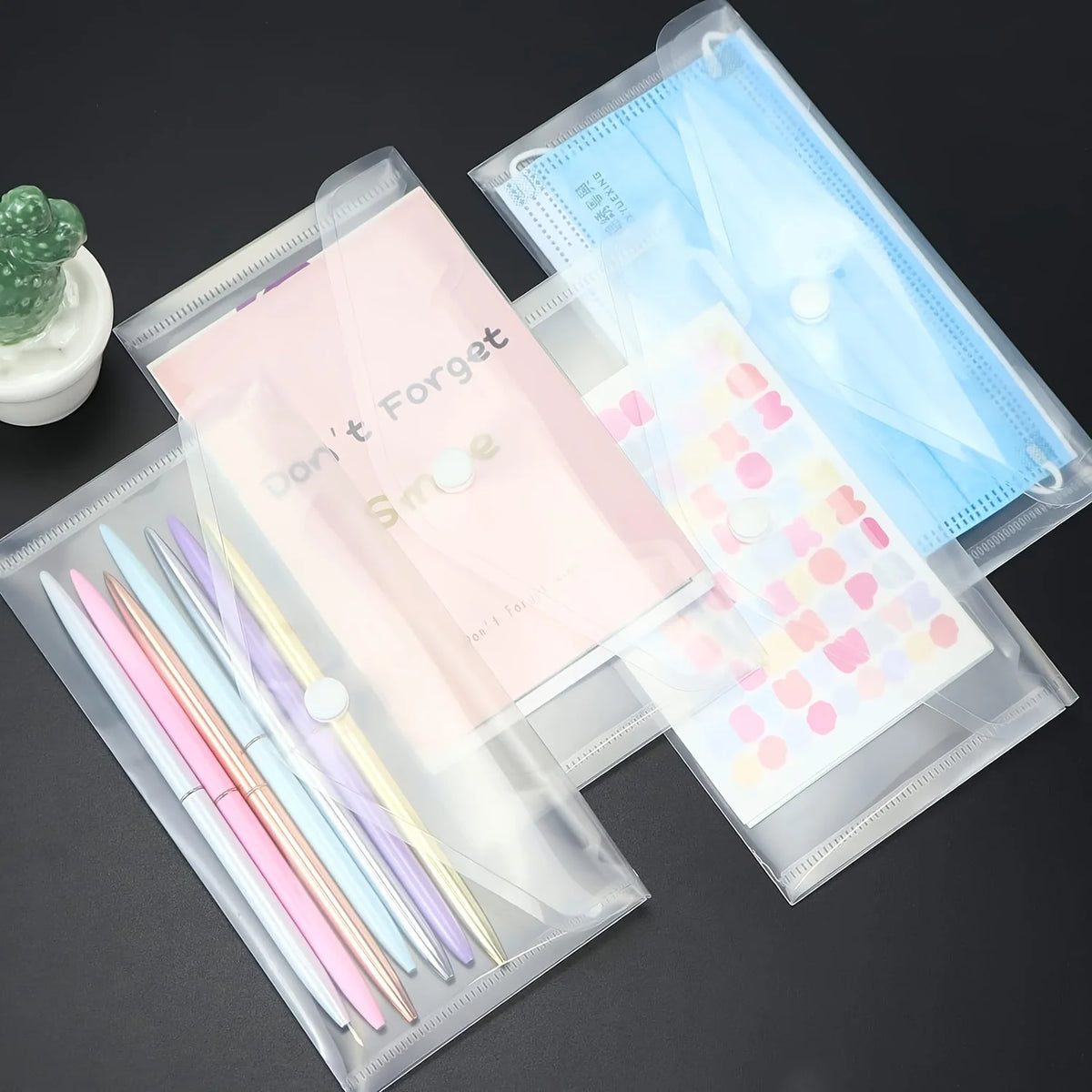 10-Pack A5 Transparent Document Bags | Button Closure Organizer Document Storage Bags Axl
