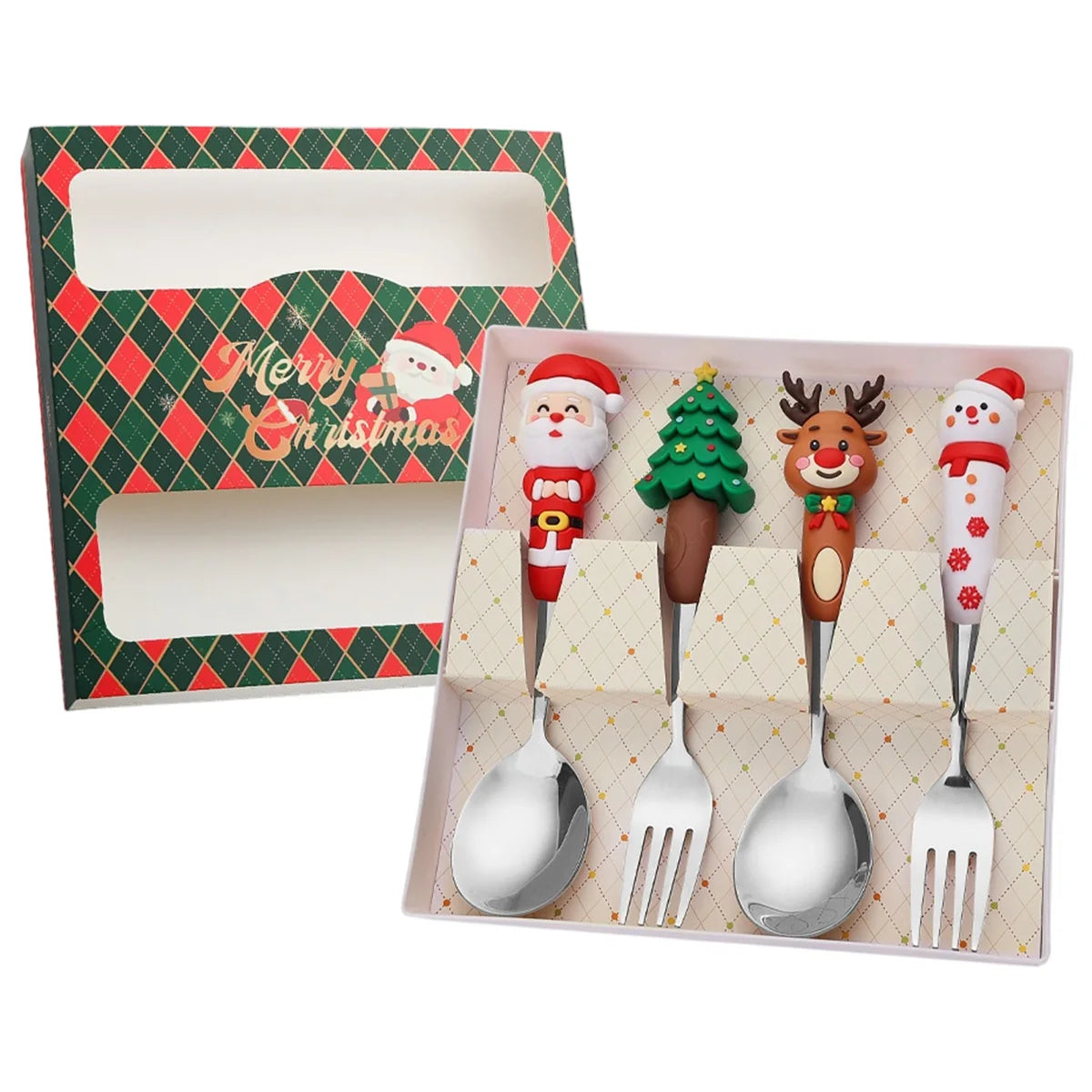 Leeseph 4-Pack Christmas Stainless Steel Spoon & Fork Set Holiday Cutlery Set Axl 4pcs silver Style C