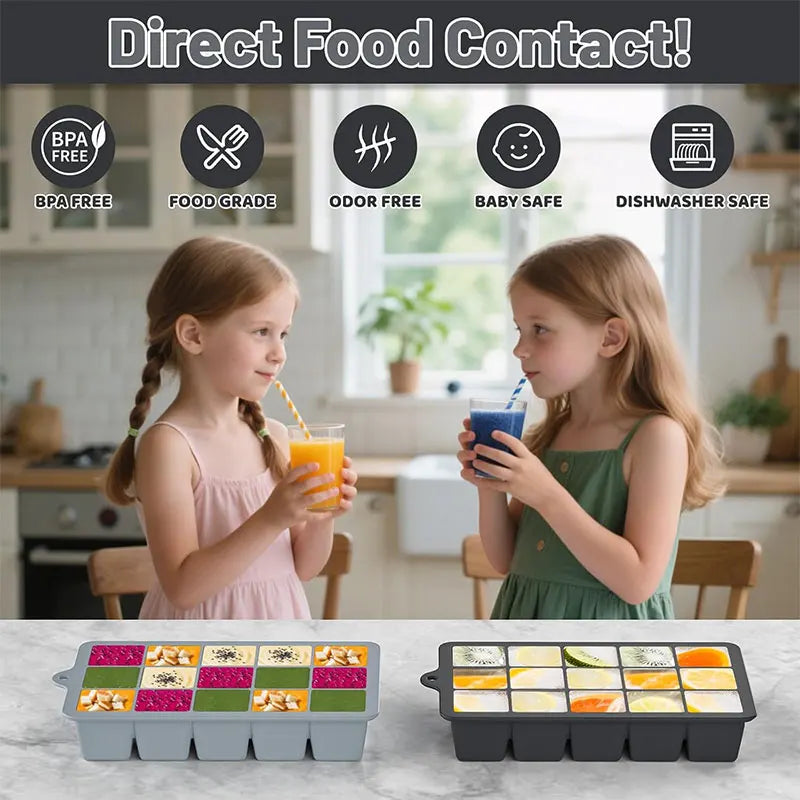 2-Pack Silicone Ice Cube Trays with Lid – 15-Grid BPA-Free Silicone Ice Tray Axl