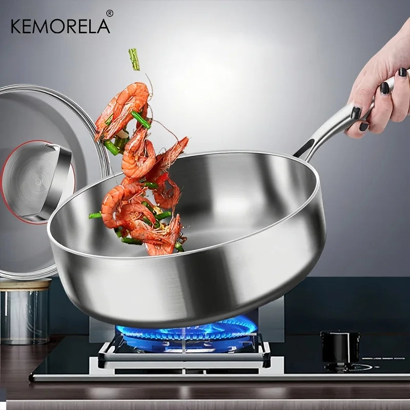 KEMORELA 316 Stainless Steel Uncoated Frying Pan 20–28cm Stainless Steel Frying Pan Axl