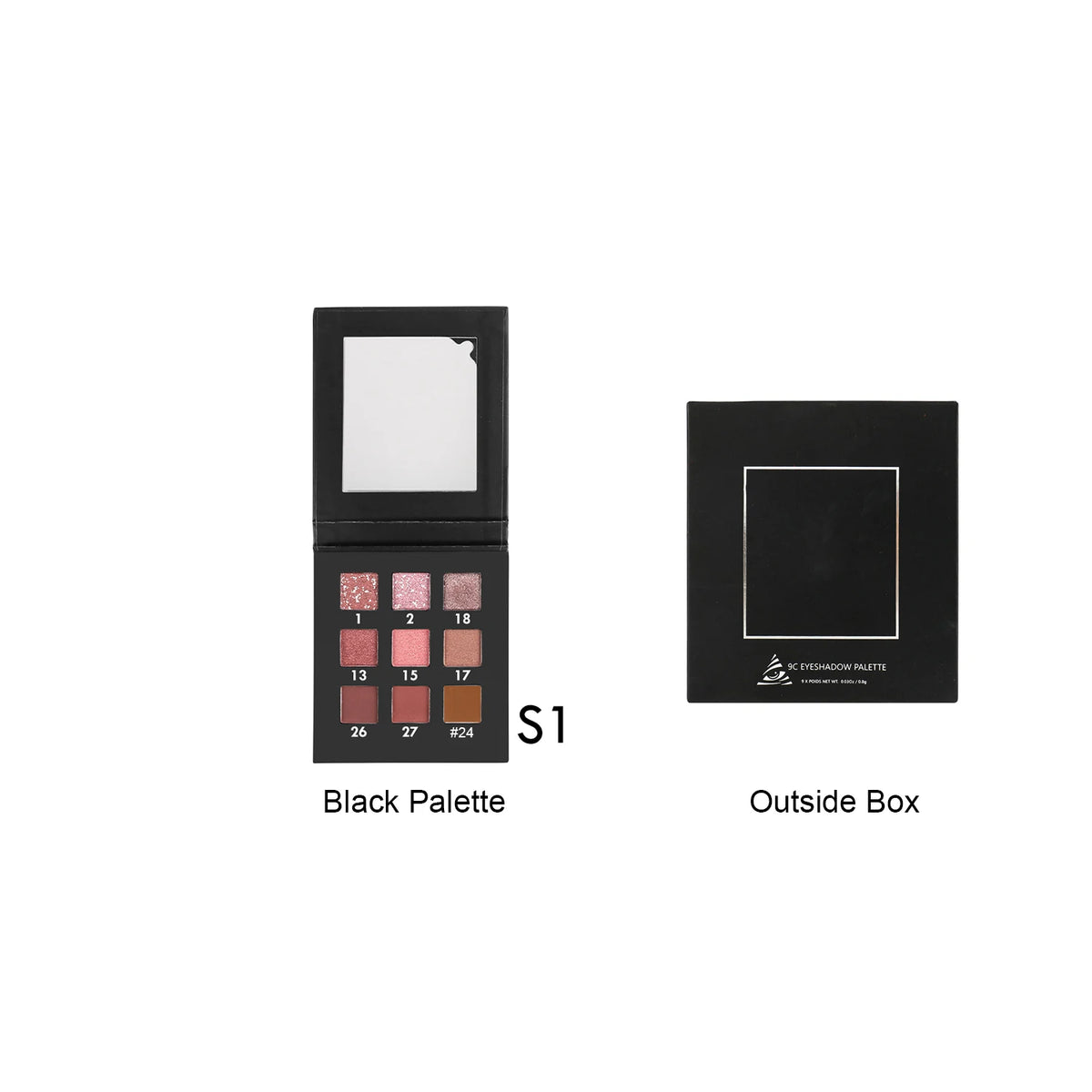 High Pigment Shimmer & Matte Eyeshadow Palette – 9 Shades, Vegan Eyeshadow Palette Axl Black Palette S1 100pcs with logo
