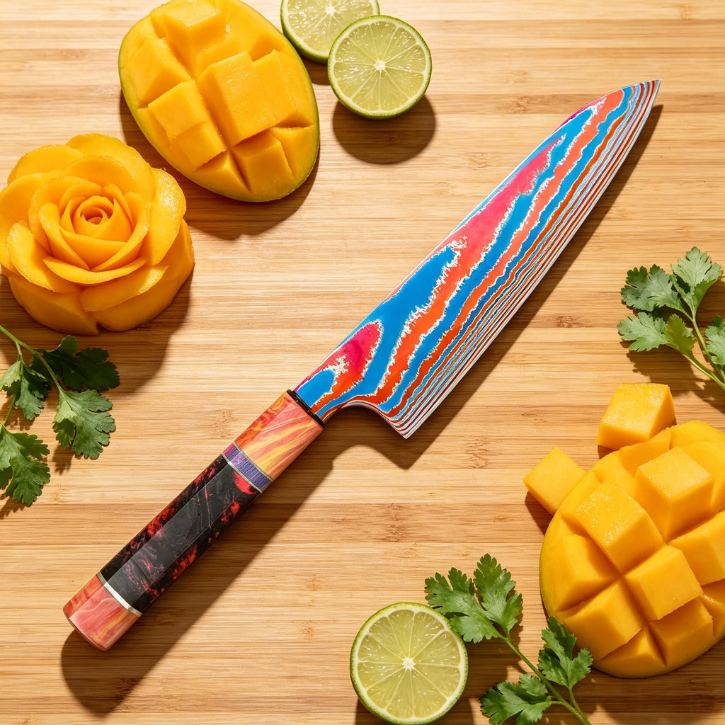 Damascus Titanium Chef Knife – Sharp 18cm Slicing Knife Damascus Chef Knife Axl
