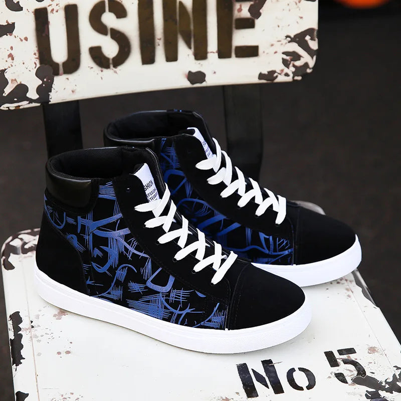 Men's High Top Canvas Sneakers – Lace-Up Vulcanized Walking Shoes Canvas Sneakers Axl