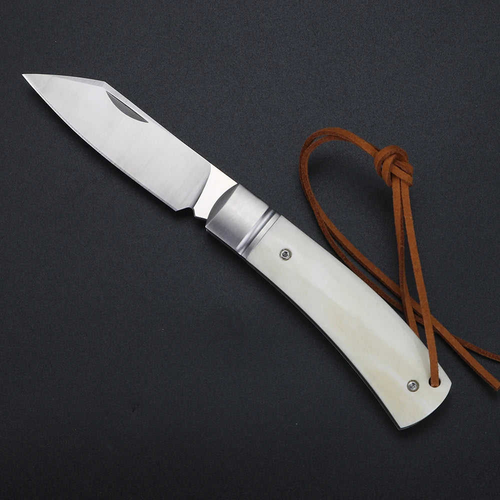 XUAN FENG D2 Steel Folding Knife – Bull Bone Handle EDC Pocket Folding Pocket Knife Axl WHITE