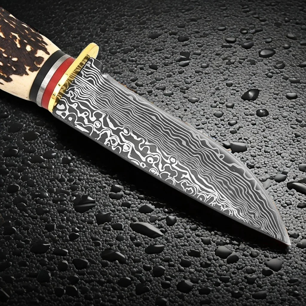 Fixed Blade Outdoor Knife – Bone Handle, Damascus, 58–60HRC D3 Fixed Blade Knife Axl