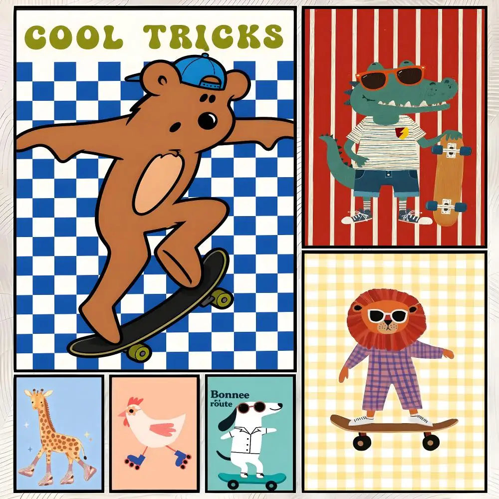 Skateboarding Animal Wall Poster – Self-Stick HD Waterproof Art Wall Art Poster Axl
