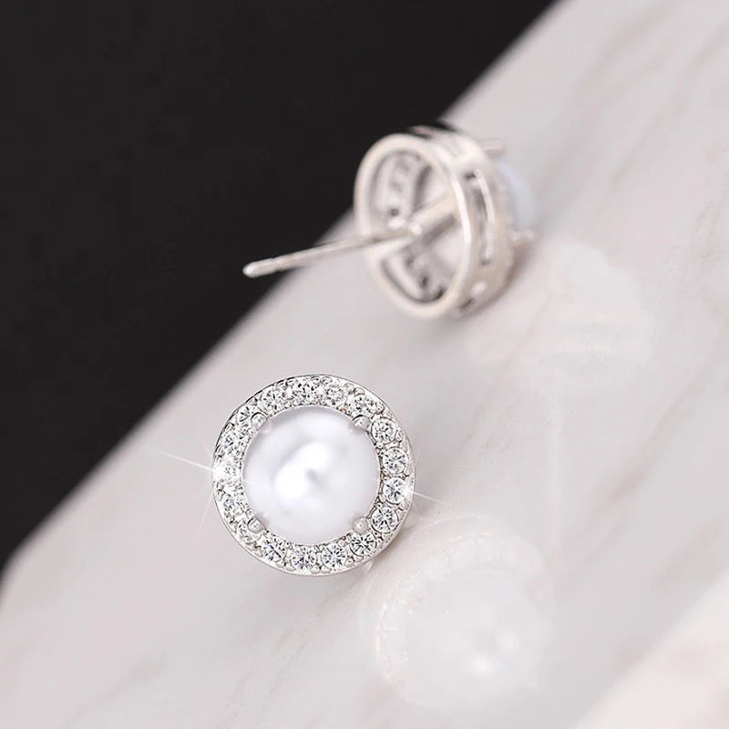 Huitan Imitation Pearl Stud Earrings – Elegant Women's Jewelry Pearl Stud Earrings Axl