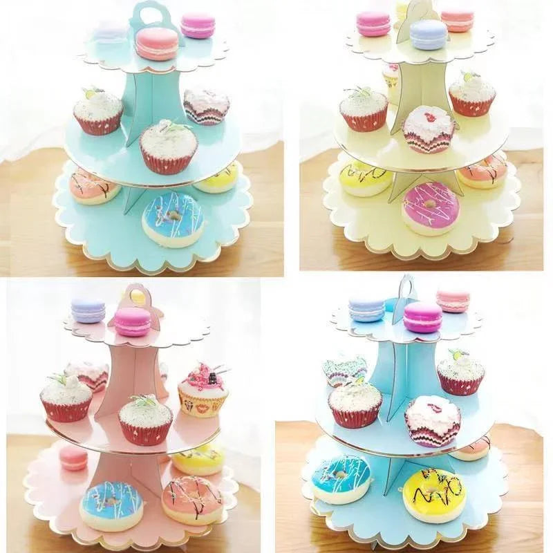 3-Layer Disposable Paper Cupcake & Dessert Stand for Parties Cupcake Dessert Stand Axl
