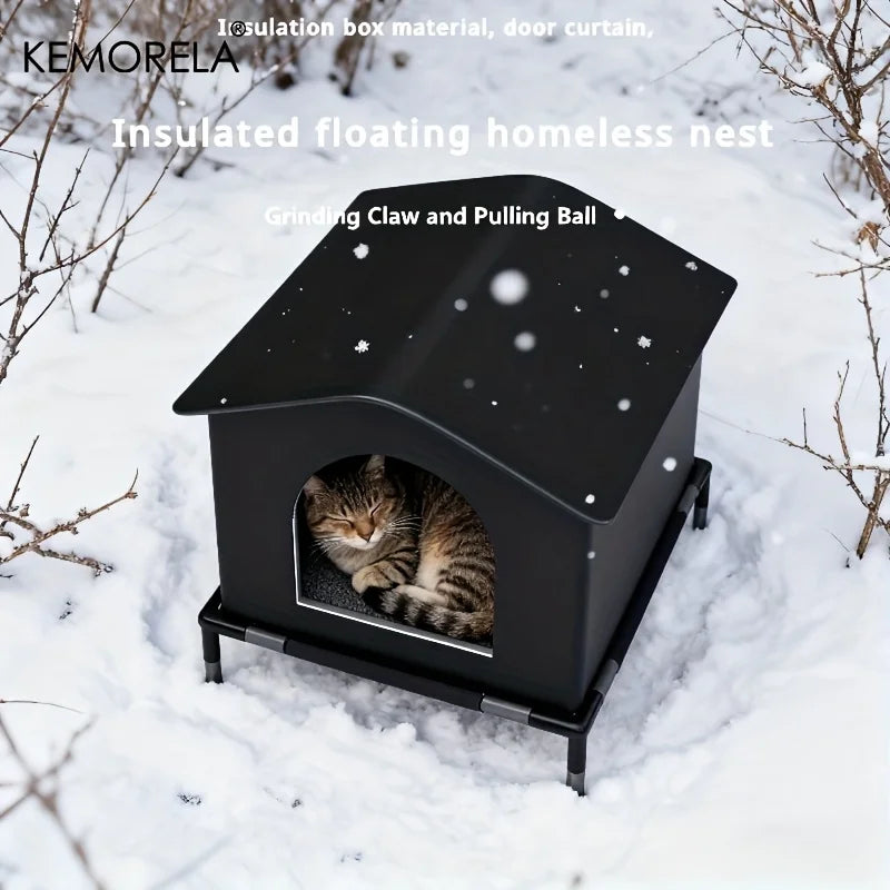 KEMORELA Insulated Outdoor Cat House – All-Weather Shelter Outdoor Cat Shelter Axl