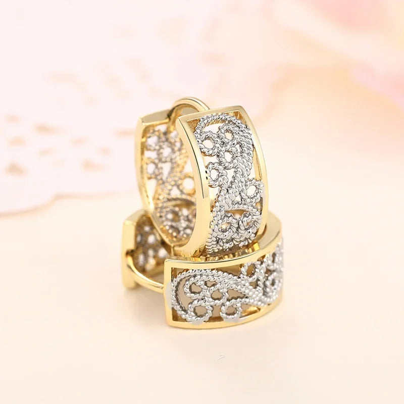 Huitan Two-Tone Hollow Hoop Earrings | Women's Fashion Jewelry Hoop Earrings Axl