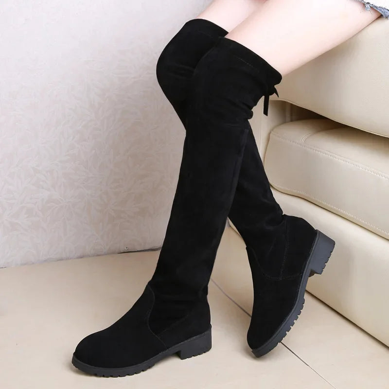 Women's Winter Knee-High Lace-Up Velvet Wedge Boots Knee-High Boots Axl