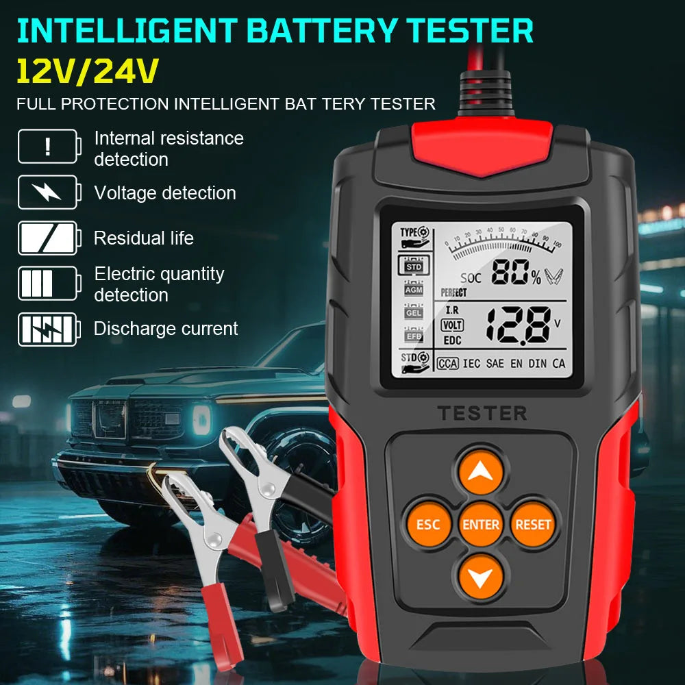 Digital 12V 24V Car Battery Tester – SOH SOC CCA IR Analyzer Battery Analyzer Axl