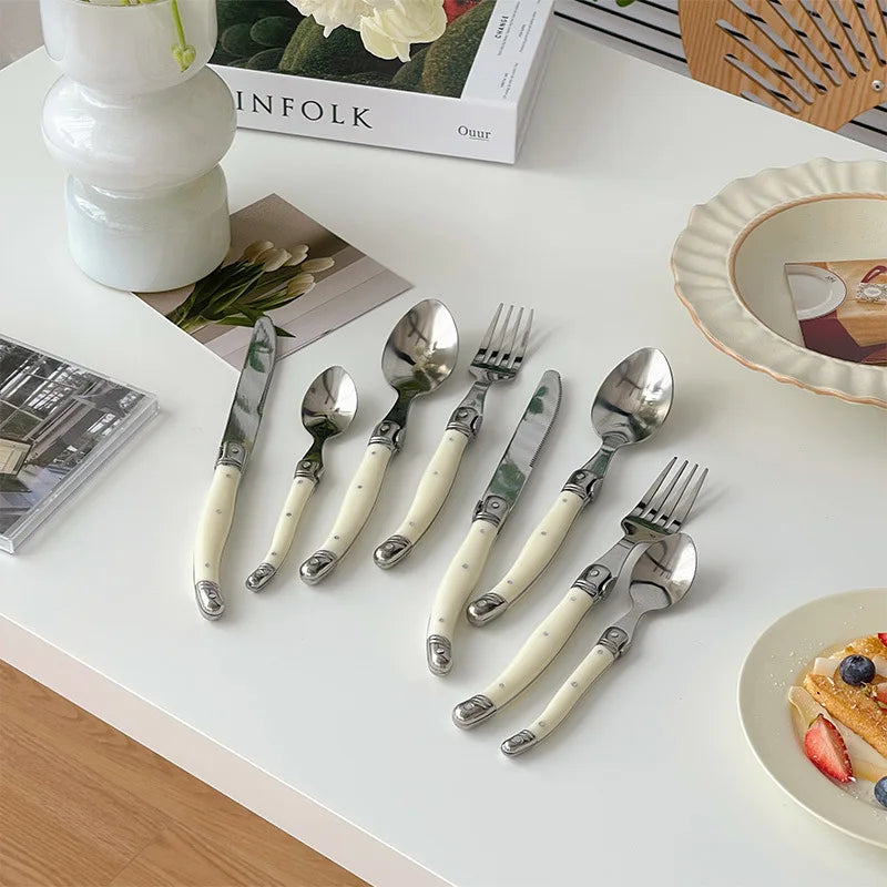 6-Piece Laguiole Stainless Steel Cutlery Set – Knives Forks Spoons Flatware Cutlery Set Axl